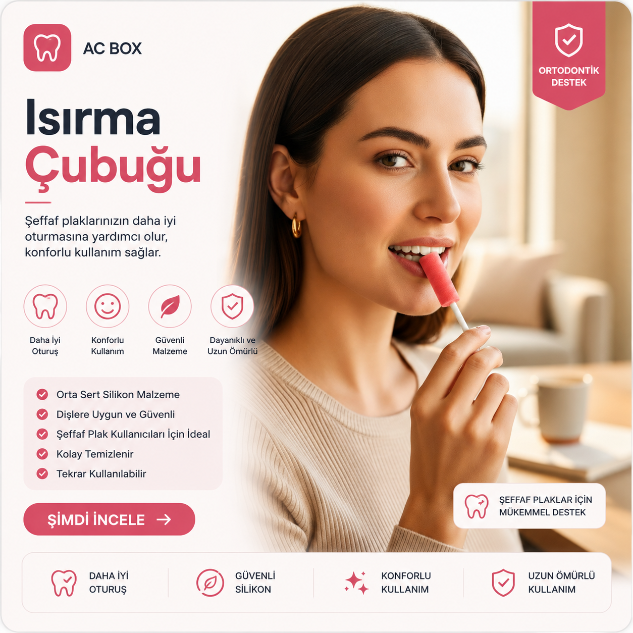Ortodontik Şeffaf Plak Isırma Çubuğu