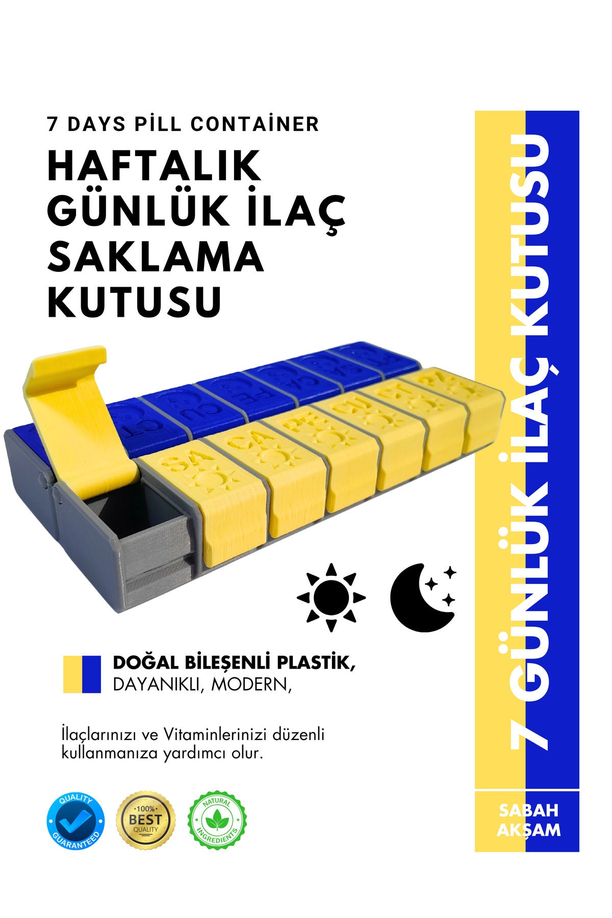 Haftalık Sabah Akşam İlaç Kutusu 14 Bölmeli Günlük Düzenleyici Plastik Saklama Kabı