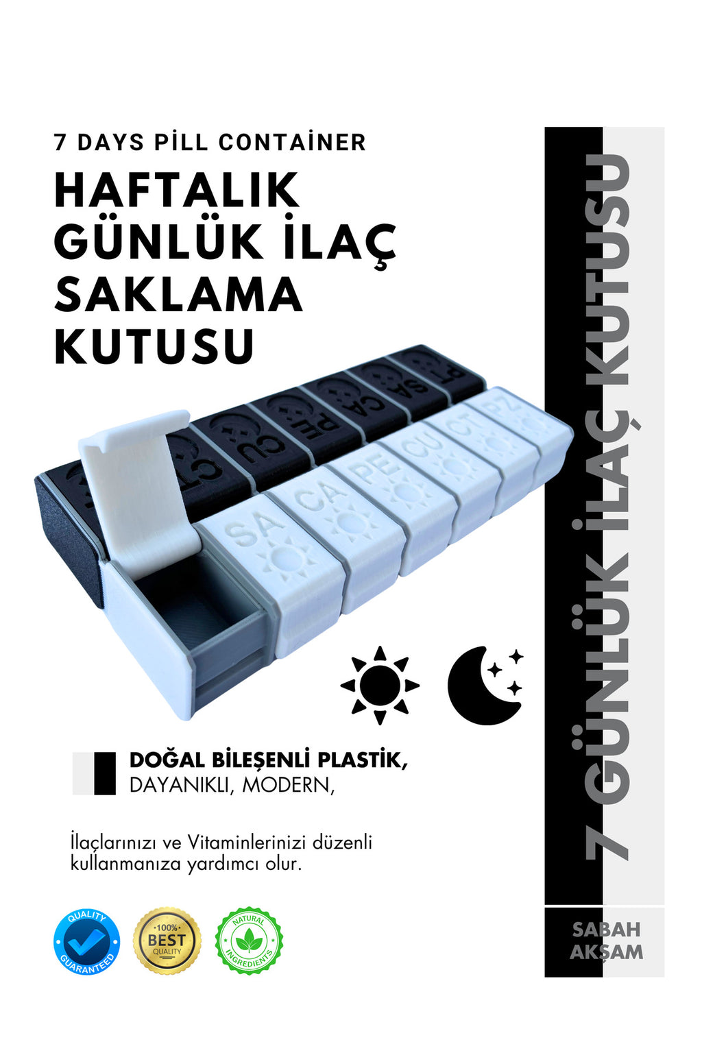 Haftalık Sabah Akşam İlaç Kutusu 14 Bölmeli Günlük Düzenleyici Plastik Saklama Kabı