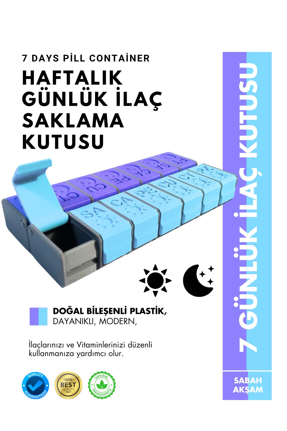 Haftalık Sabah Akşam İlaç Kutusu 14 Bölmeli Günlük Düzenleyici Plastik Saklama Kabı