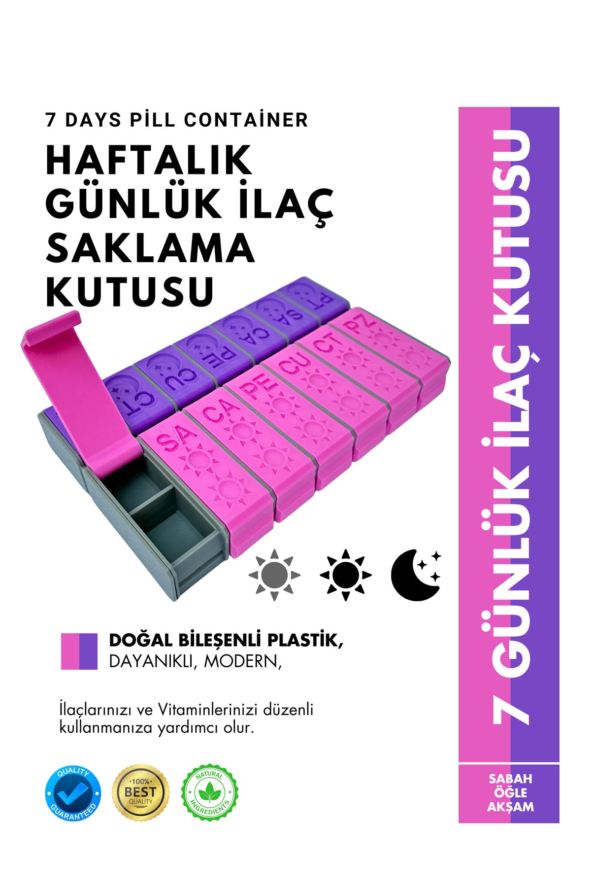 Haftalık Sabah Akşam İlaç Kutusu 21 Bölmeli Günlük Düzenleyici Plastik Saklama Kabı