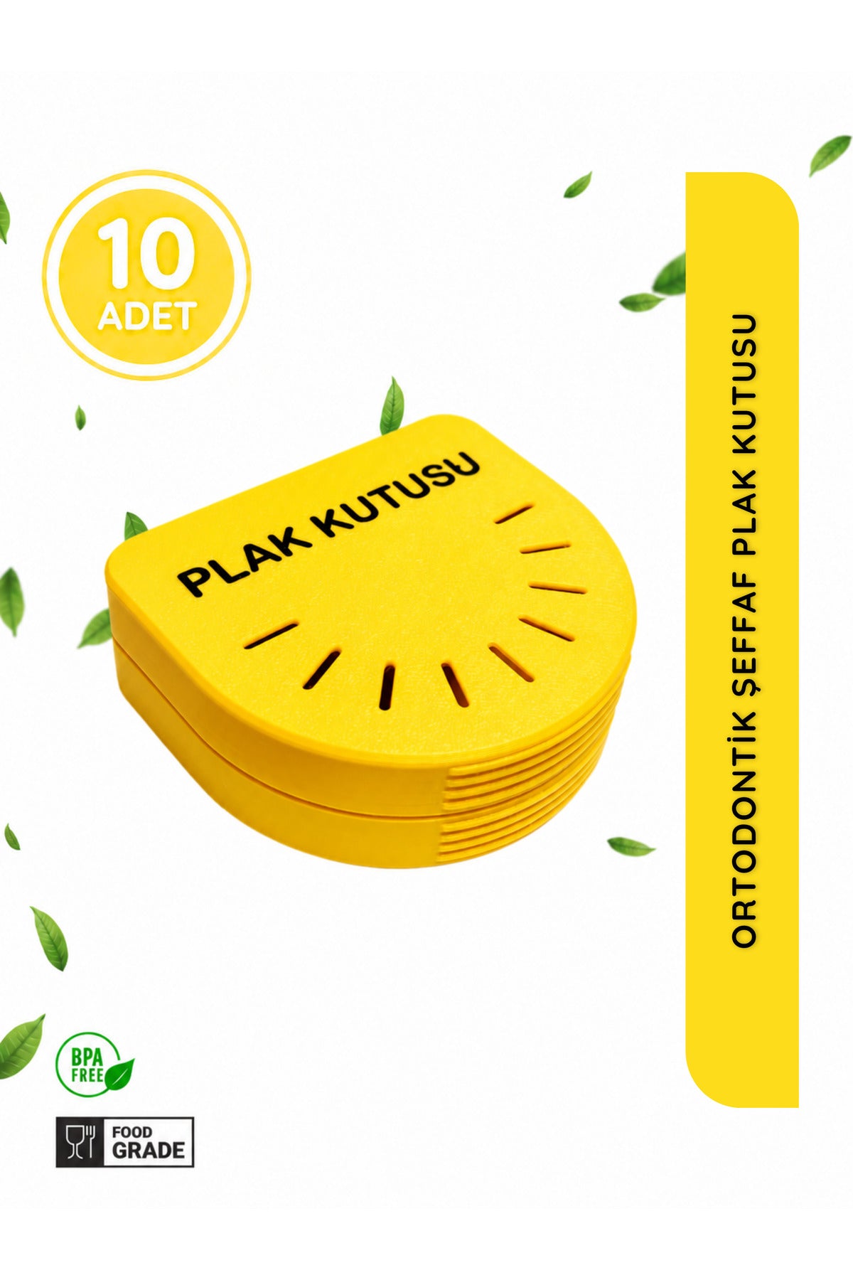 10 Adet Sarı Ortodontik Şeffaf Plak Kutusu Diş Sıkma Plağı Saklama Kabı Hijyenik Organizer Mini Kutu