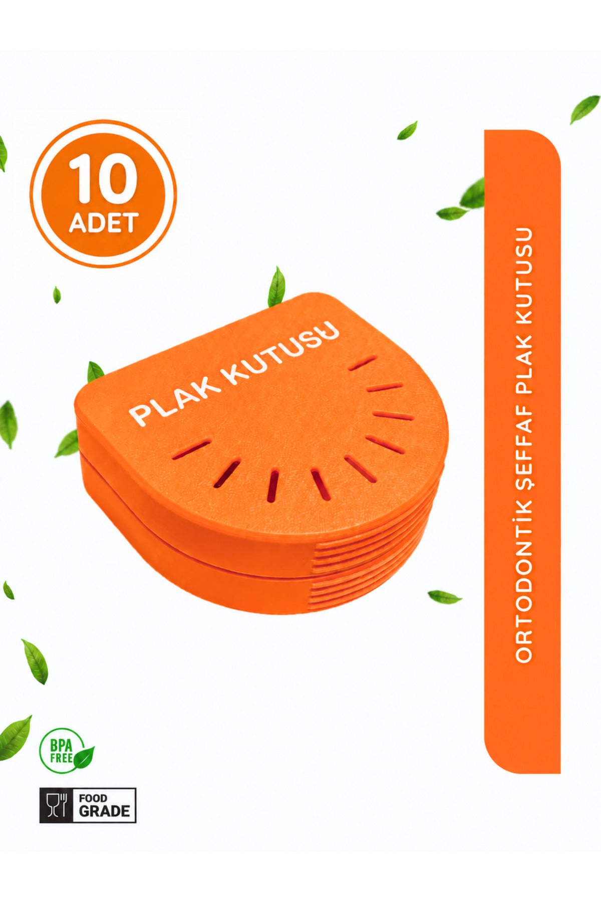 10 Adet Turuncu Ortodontik Şeffaf Plak Kutusu Diş Sıkma Plağı Saklama Kabı Hijyenik Organizer Mini Kutu