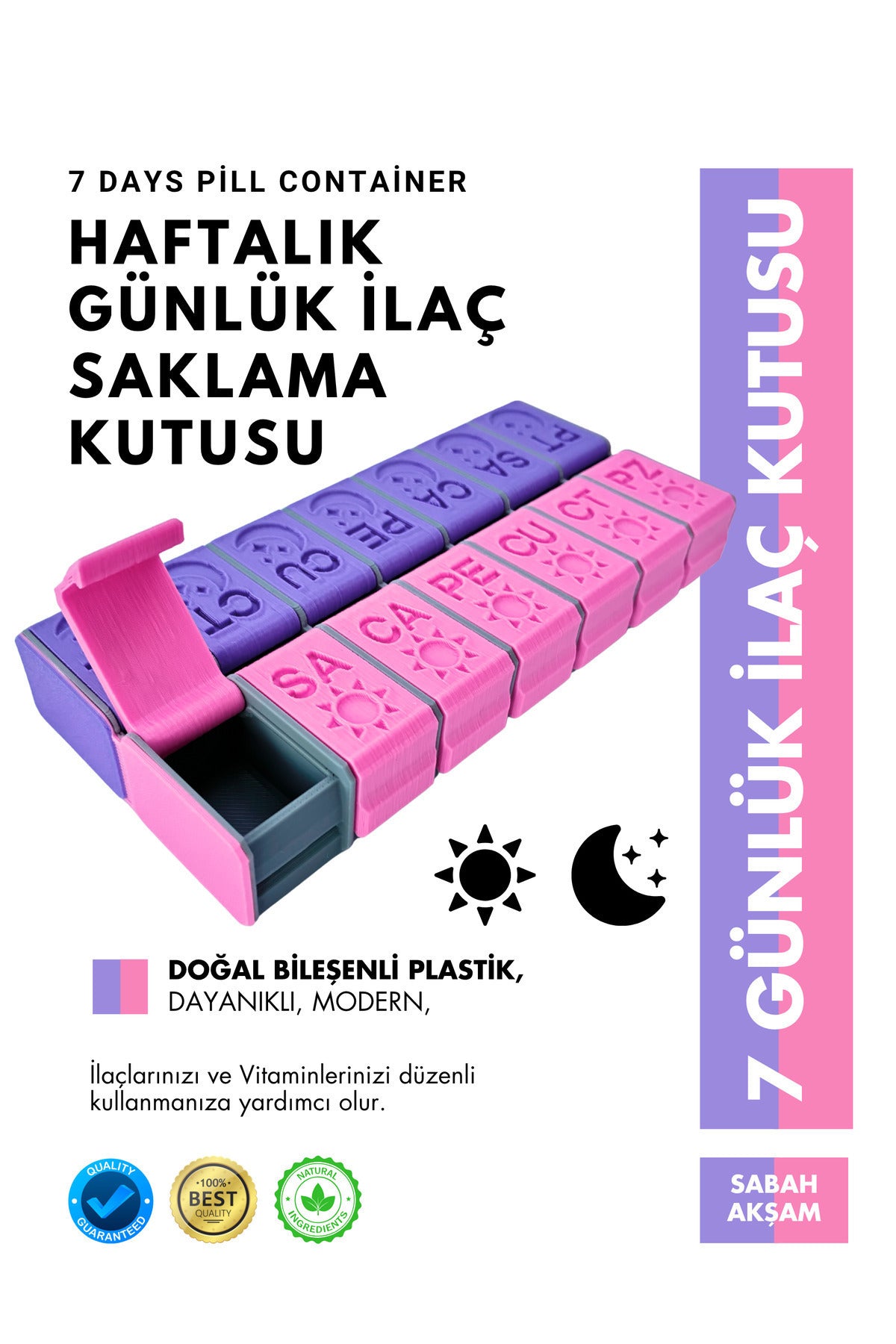 Haftalık Sabah Akşam İlaç Kutusu 14 Bölmeli Günlük Düzenleyici Plastik Saklama Kabı
