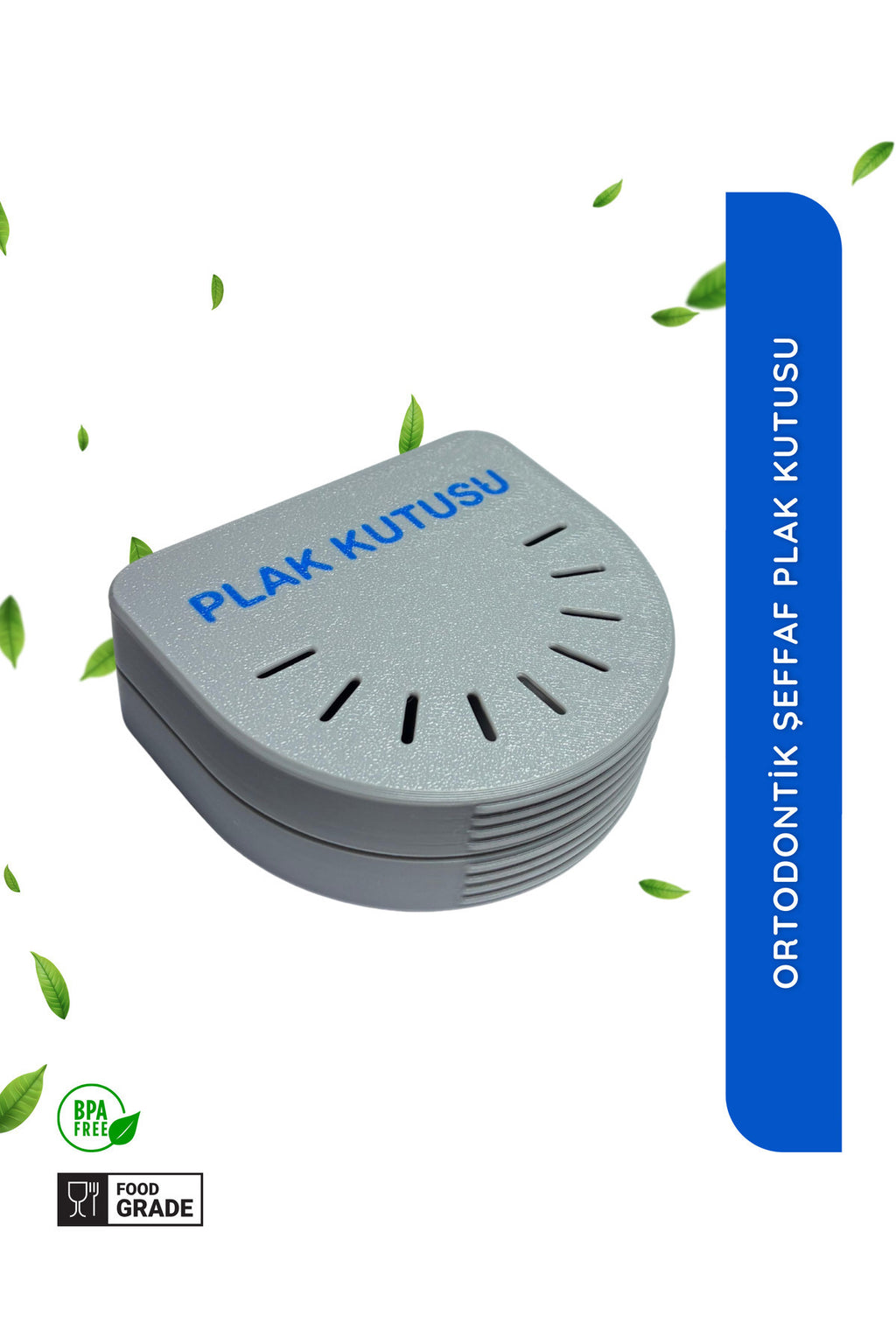 Gri Ortodontik Şeffaf Plak Kutusu Diş Sıkma Plağı Saklama Kabı Hijyenik Organizer Mini Kutu