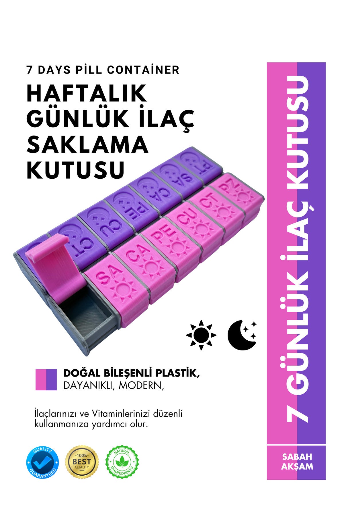 Haftalık Sabah Akşam İlaç Kutusu 14 Bölmeli Günlük Düzenleyici Plastik Saklama Kabı
