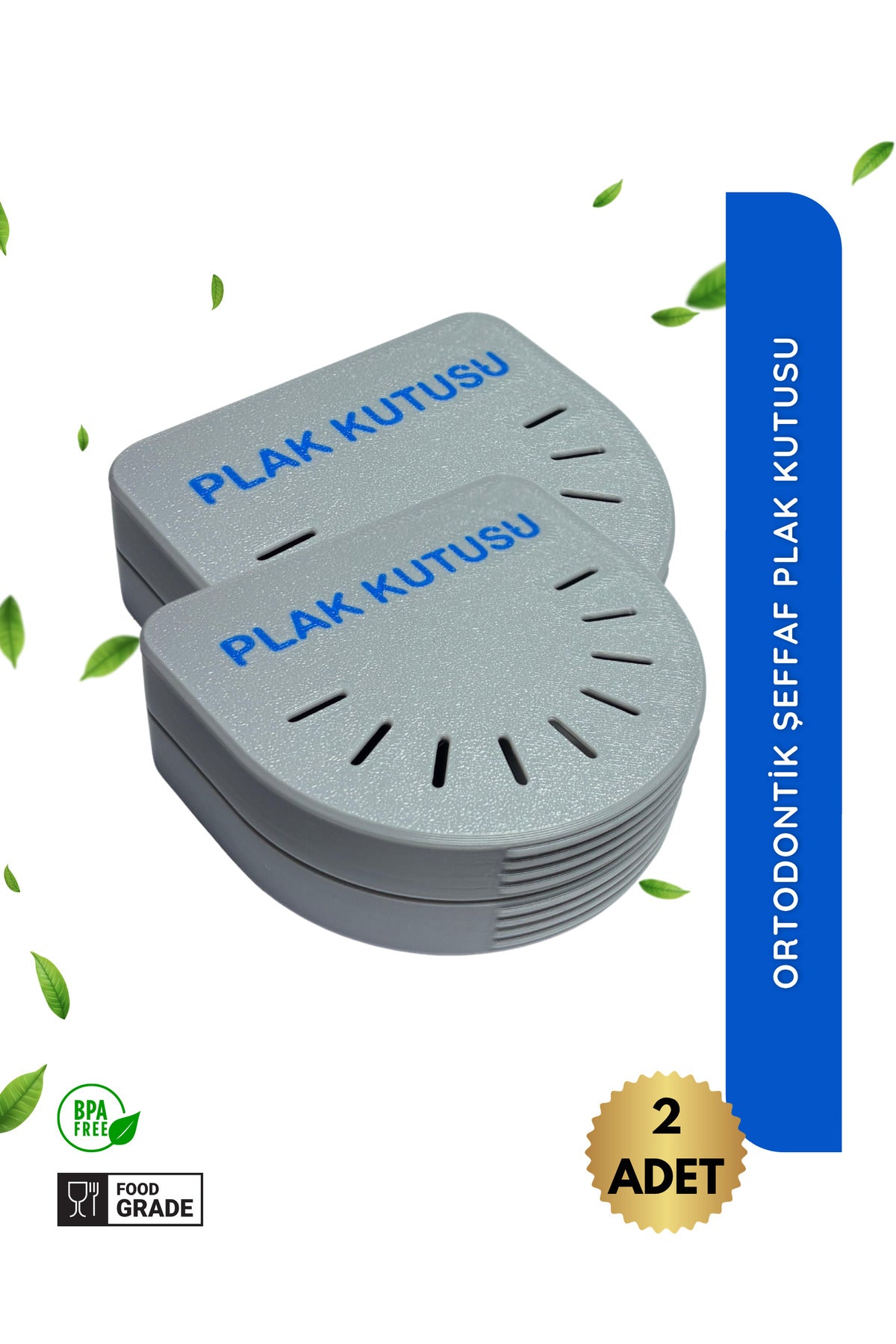 2 Adet Gri Ortodontik Şeffaf Plak Kutusu Diş Sıkma Plağı Saklama Kabı Hijyenik Organizer Mini Kutu